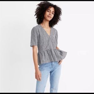 Madewell Peplum Wrap Top in Gingham, Size Large